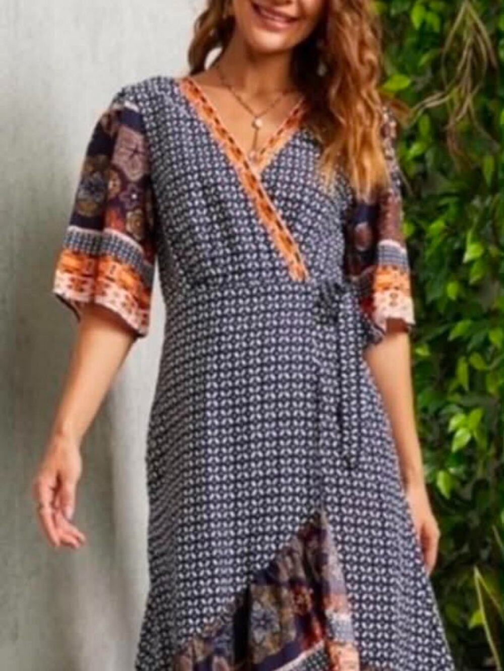 Suzanne Betro Wrap Dress Bohemian Pattern size XL